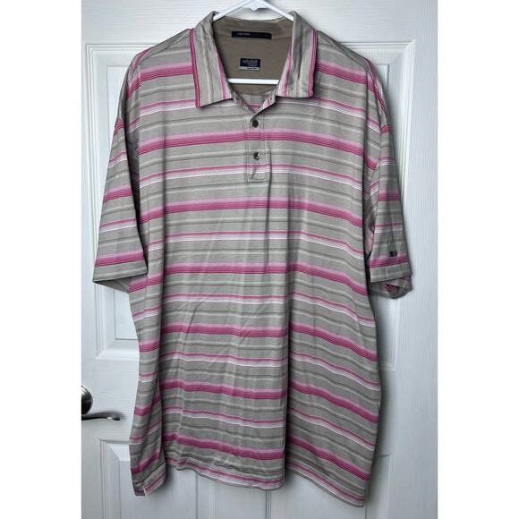 Nike FITDRY Tiger Woods Collection Men's Golf Polo Pink Tan Stripe Size XXL - Picture 1 of 9